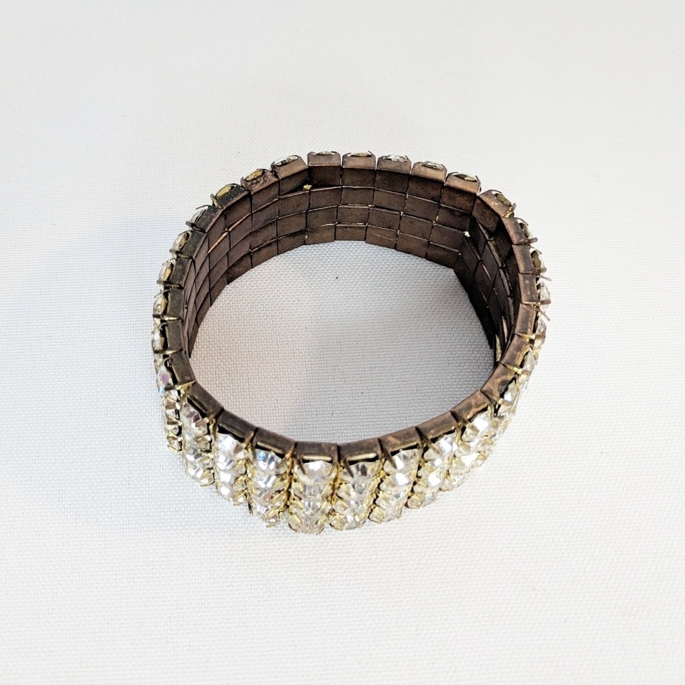 Vintage Rhinestone (4 Rows) Stretch Bracelet - Picture 2 of 6